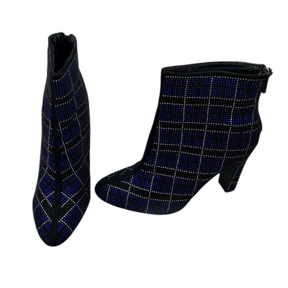 *NWOB Cape Robbin Mona Ankle Boots Womens 10 Blue Black Rhinestone Geo Heeled - Picture 4 of 13